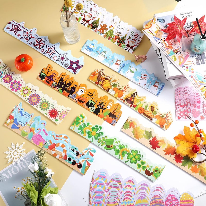 Geyee 240 Pcs 236ft Holiday Bulletin Board Borders Colorful Rainbow Scalloped Border Trim Bulk Bulletin Decor for Classroom Back to School Decor(Cute) - Image 4